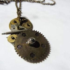 Antique clock gear steampunk necklace 41